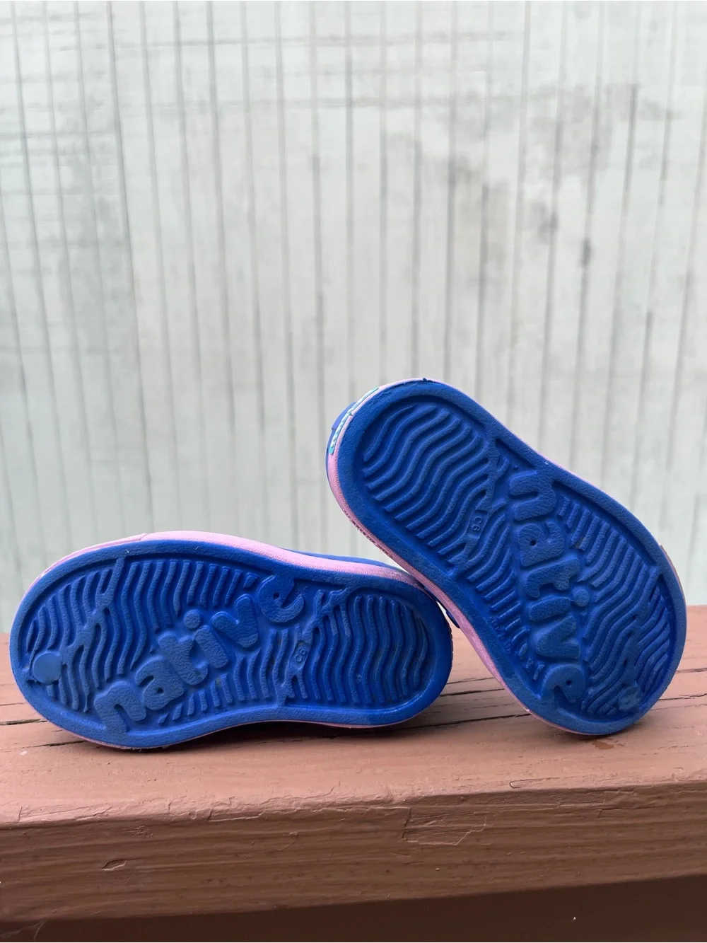Native Shoes Kids Slip-On Water Shoes in Blue with Pink Toecaps